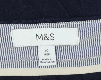 Marks and Spencer Women Blue UK 10 Regular Straight Chino Trousers