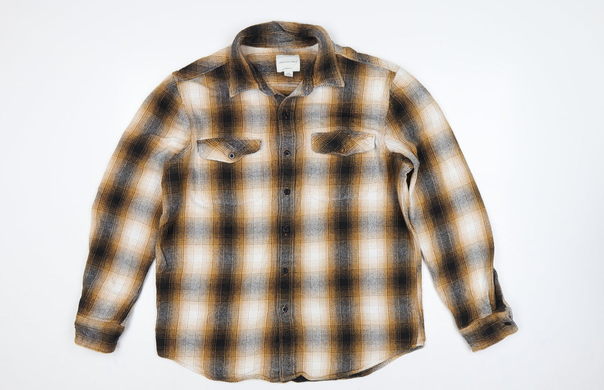 American Eagle Men’s L Brown Plaid Classic Fit Flannel Button-Up Shirt