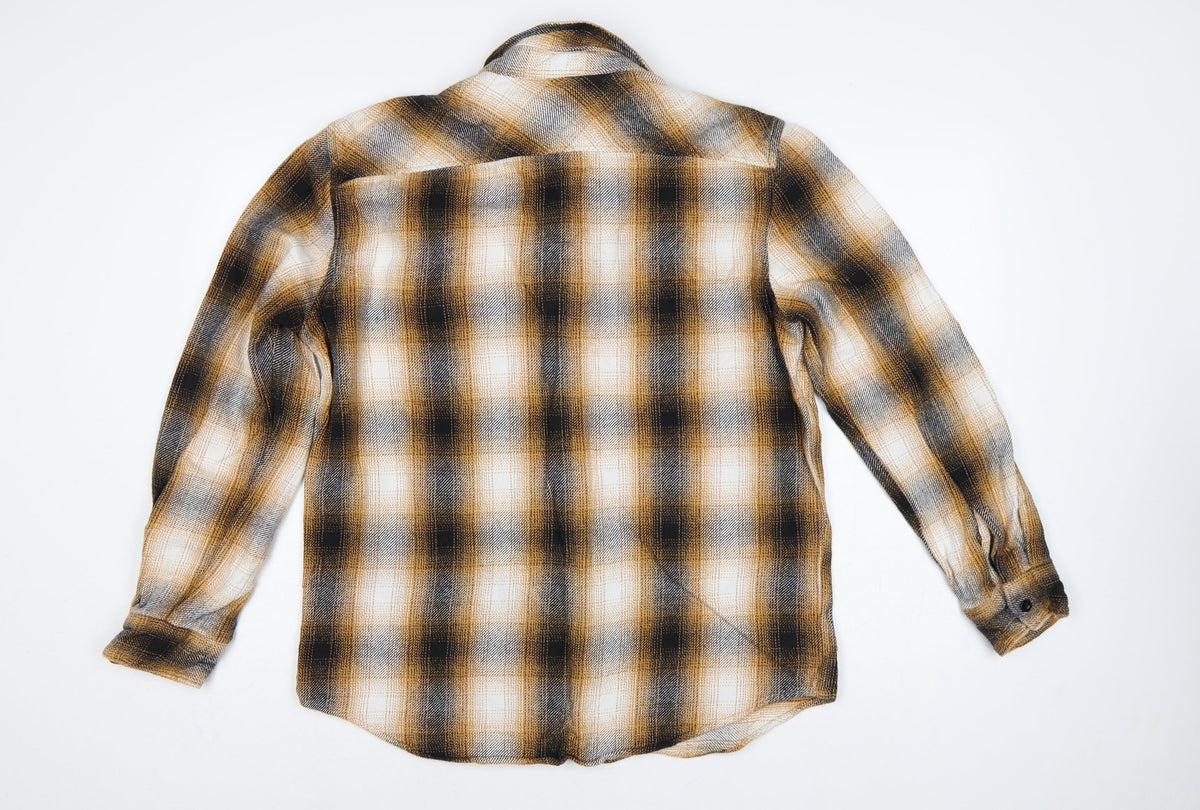 American Eagle Men’s L Brown Plaid Classic Fit Flannel Button-Up Shirt