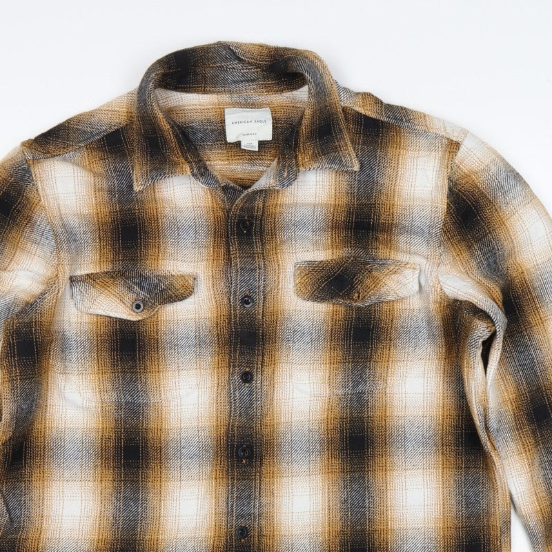 American Eagle Men’s L Brown Plaid Classic Fit Flannel Button-Up Shirt