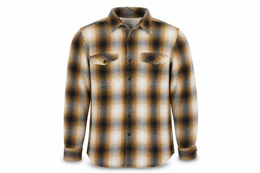Front view of American Eagle Men’s L Brown Plaid Classic Fit Flannel Button-Up Shirt
