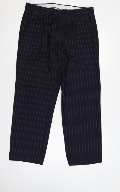 Marks & Spencer Men Blue Pinstripe Wool Dress Trousers 34 33