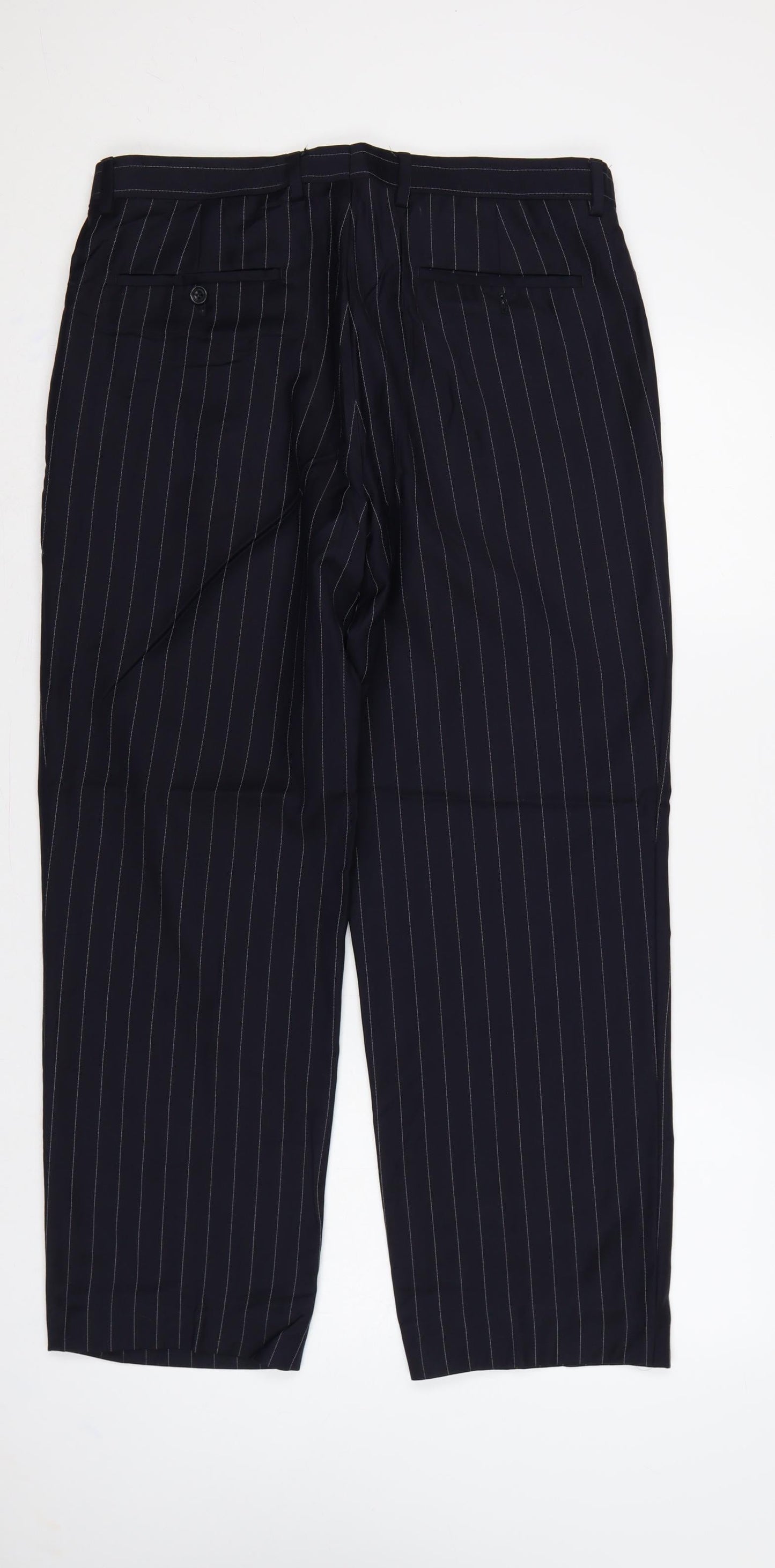 Marks & Spencer Men Blue Pinstripe Wool Dress Trousers 34 33