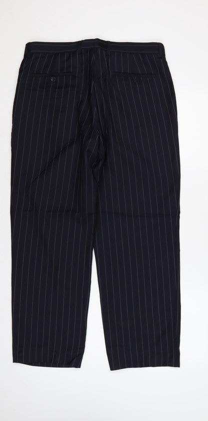 Marks & Spencer Men Blue Pinstripe Wool Dress Trousers 34 33
