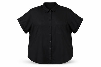 Marks & Spencer Women Black UK 18 Collared Cap Sleeve Button-Up Blouse