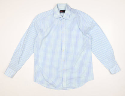 Marks & Spencer Men Blue Check 15.5in Easycare Long Sleeve Shirt