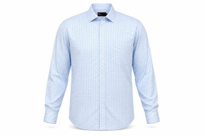Marks & Spencer Men Blue Check 15.5in Easycare Long Sleeve Shirt