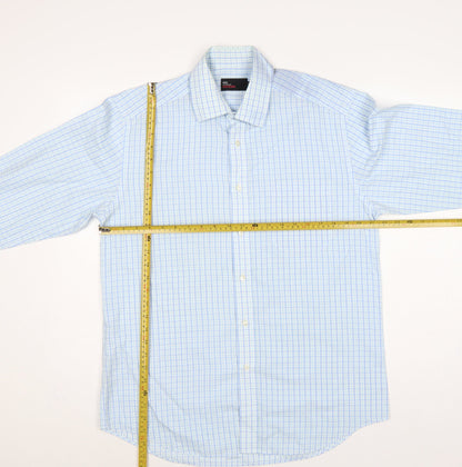 Marks & Spencer Men Blue Check 15.5in Easycare Long Sleeve Shirt