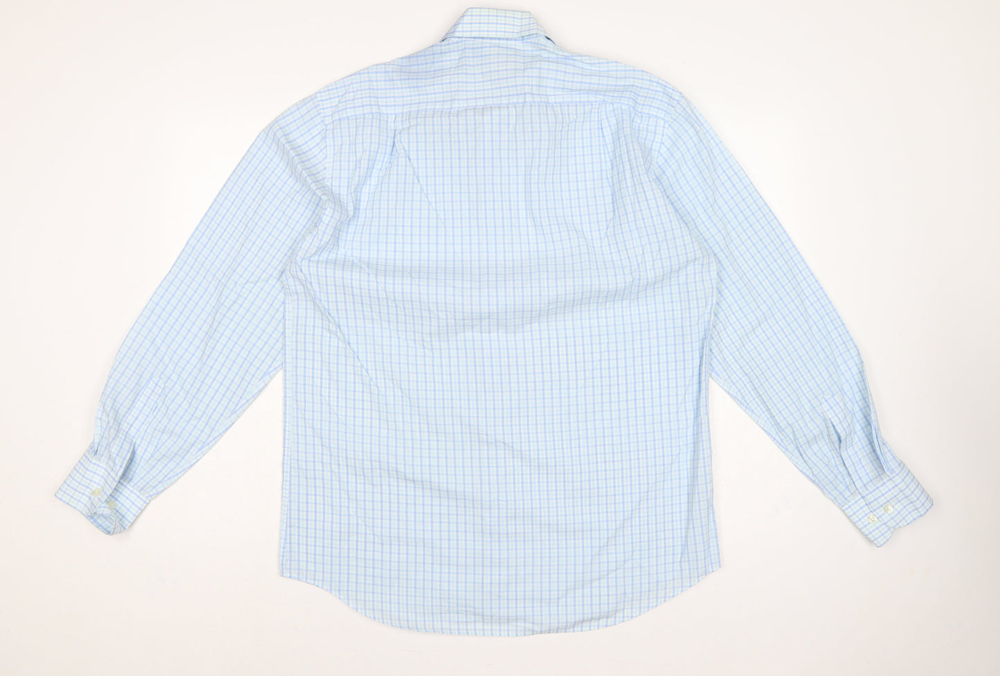 Marks & Spencer Men Blue Check 15.5in Easycare Long Sleeve Shirt