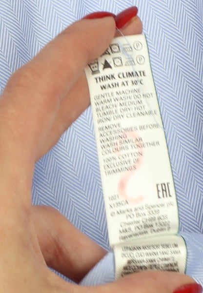 Marks & Spencer Men's Blue 15.5 Tailored Fit French Cuff Dress Shirt