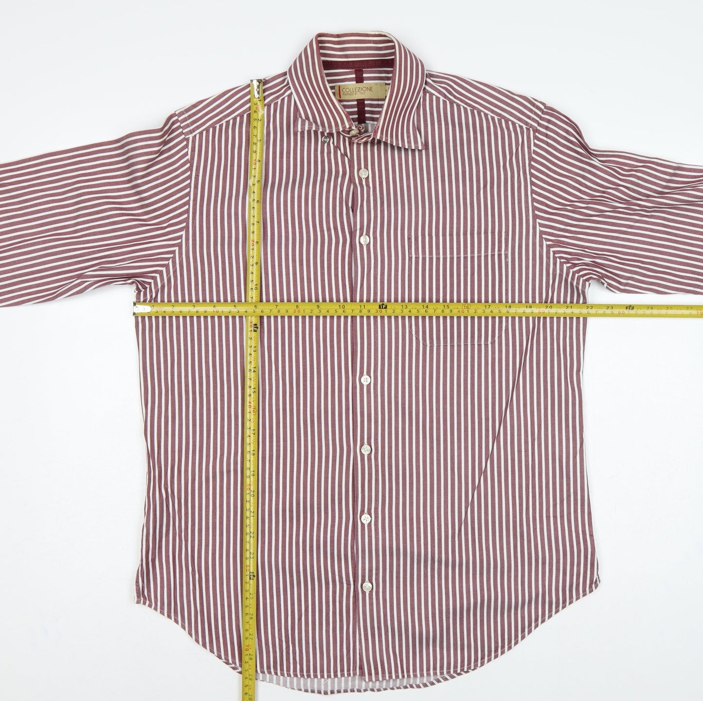 M&S Men’s Red White Striped Cotton Button-Up Shirt 15.5 Collar
