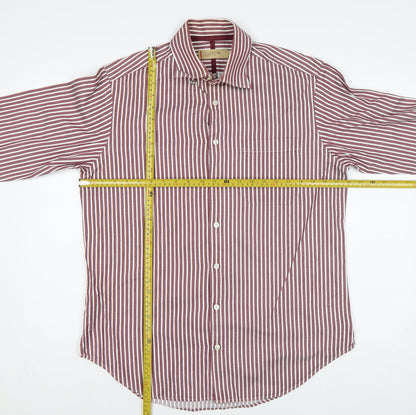 M&S Men’s Red White Striped Cotton Button-Up Shirt 15.5 Collar
