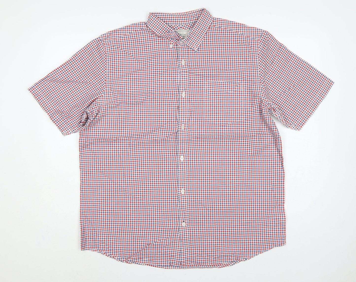 Cotton Oxford John Lewis Men’s XL Red Blue Check Short Sleeve Shirt