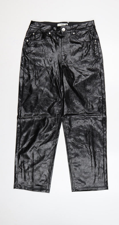 Marks & Spencer Women Black UK 8 Short Faux Leather Straight Trousers