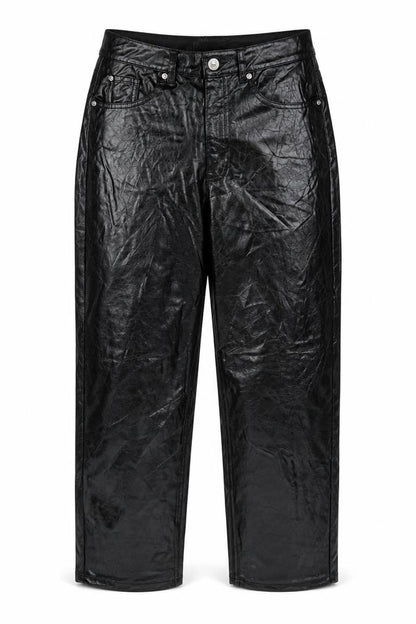 Marks & Spencer Women Black UK 8 Short Faux Leather Straight Trousers