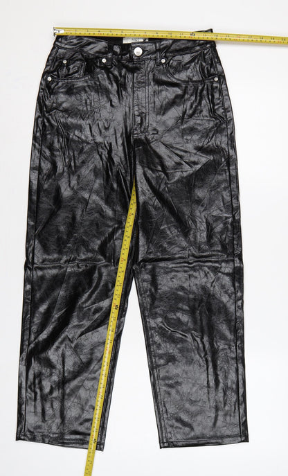 Marks & Spencer Women Black UK 8 Short Faux Leather Straight Trousers