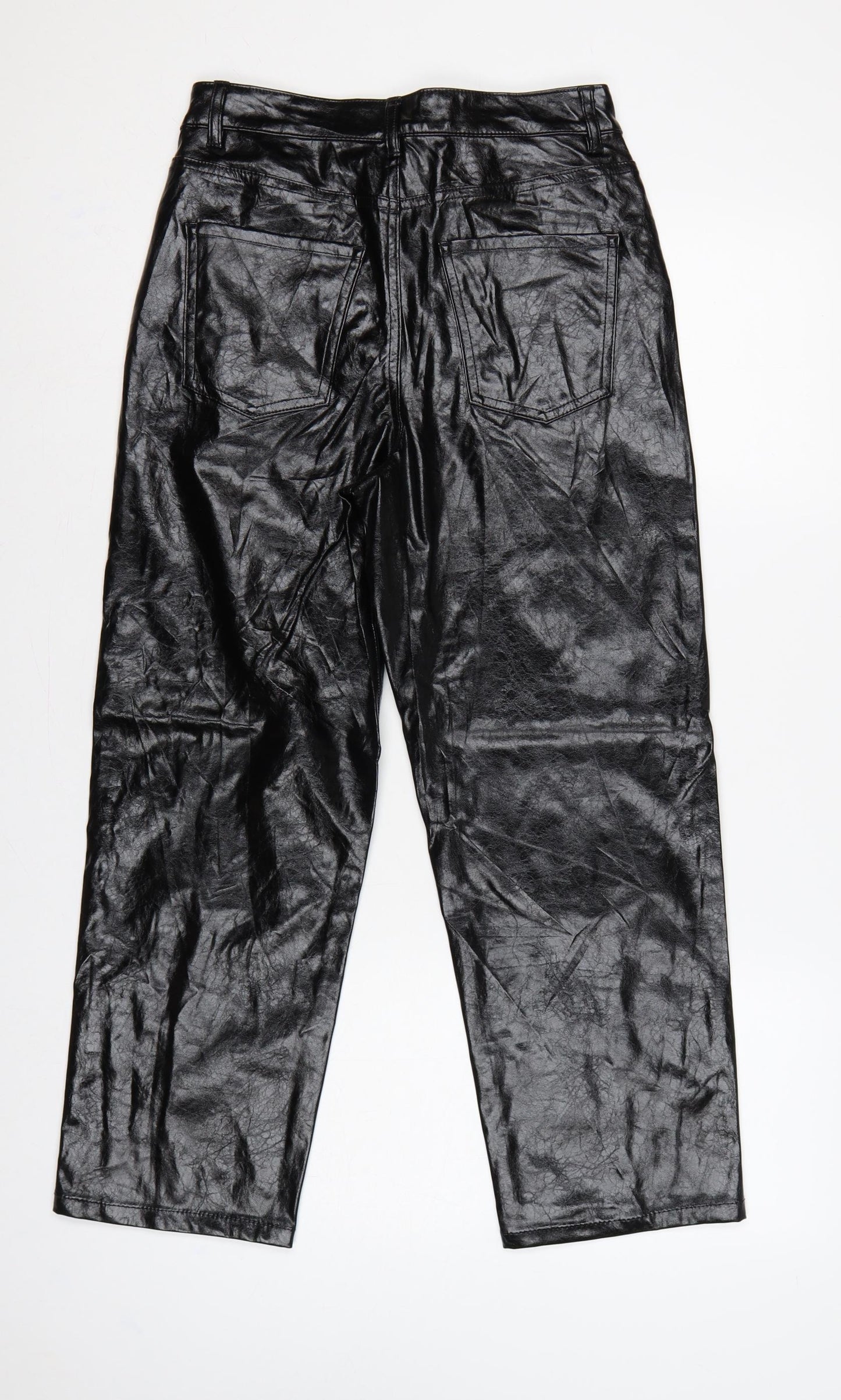 Marks & Spencer Women Black UK 8 Short Faux Leather Straight Trousers
