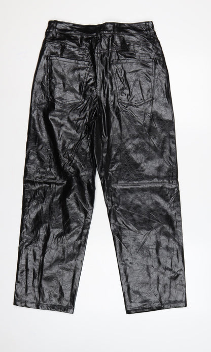 Marks & Spencer Women Black UK 8 Short Faux Leather Straight Trousers