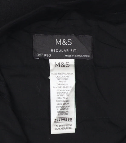 Marks and Spencer Men Black 36 Regular Fit Dress Trousers 31 Leg