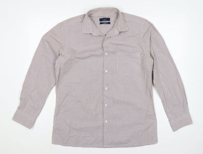 Peter England Men’s Beige Check Cotton Shirt Size 40 Regular Button-Up