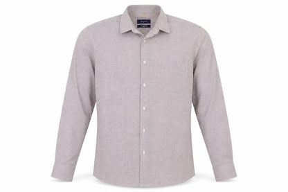 Peter England Men’s Beige Check Cotton Shirt Size 40 Regular Button-Up