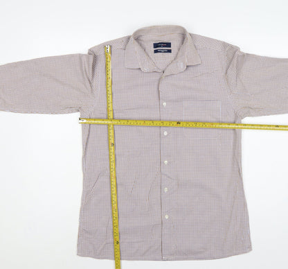 Peter England Men’s Beige Check Cotton Shirt Size 40 Regular Button-Up
