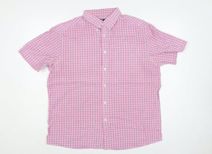 Marks and Spencer Men Pink Check Button-Down Short Sleeve Shirt L
