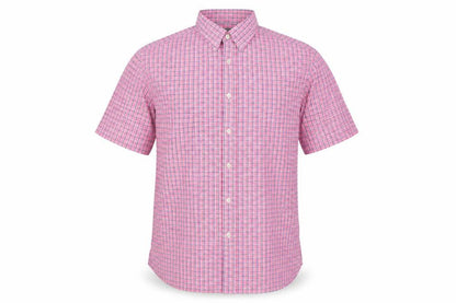 Marks & Spencer Men Pink Check Button-Down Short Sleeve Shirt L