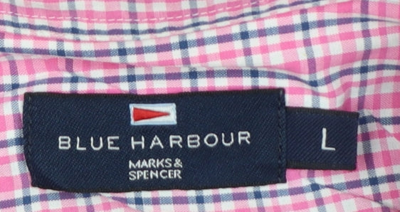 Marks and Spencer Men Pink Check Button-Down Short Sleeve Shirt L