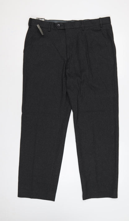 Marks & Spencer Men's Grey 36 29 Regular Fit Dress Trousers