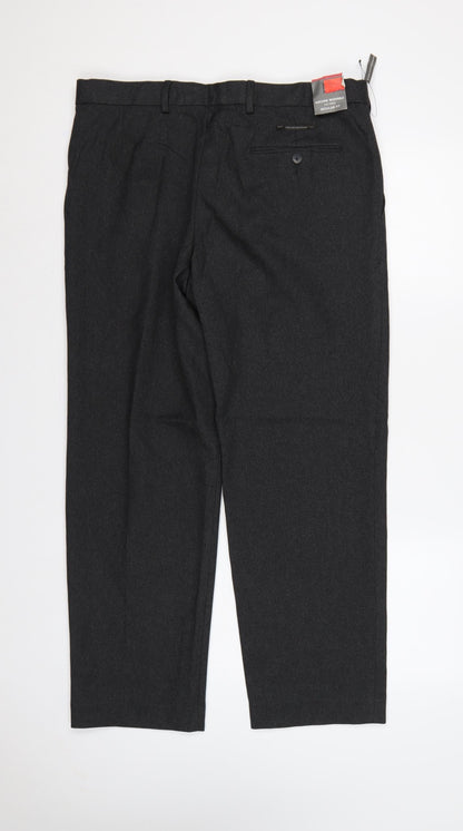 Marks & Spencer Men's Grey 36 29 Regular Fit Dress Trousers