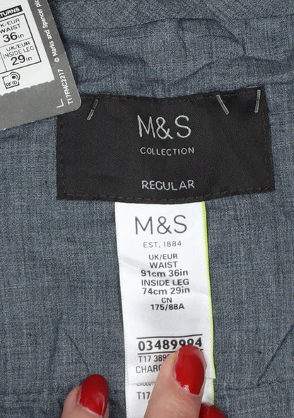 Marks & Spencer Men's Grey 36 29 Regular Fit Dress Trousers