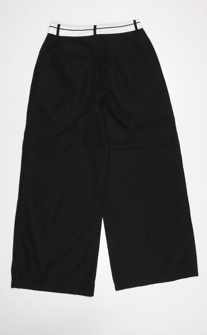 Boohoo Women Black White High Rise Wide-Leg Dress Pants UK 12