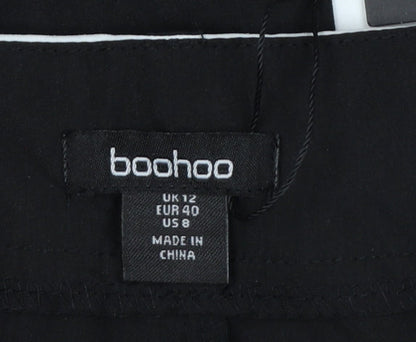 Boohoo Women Black White High Rise Wide-Leg Dress Pants UK 12