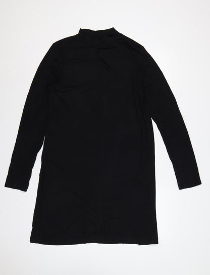 Adrienne Vittadini Women Black L Shift Mock Neck Long Sleeve Dress