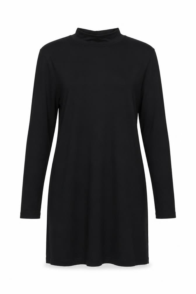 Adrienne Vittadini Women Black L Shift Mock Neck Long Sleeve Dress