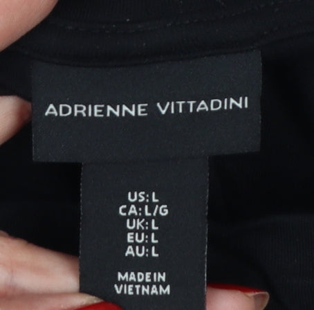 Adrienne Vittadini Women Black L Shift Mock Neck Long Sleeve Dress