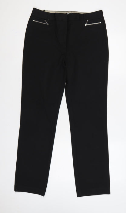 Marks and Spencer Women Black UK 12 Straight Tailored Trousers Zip Pockets