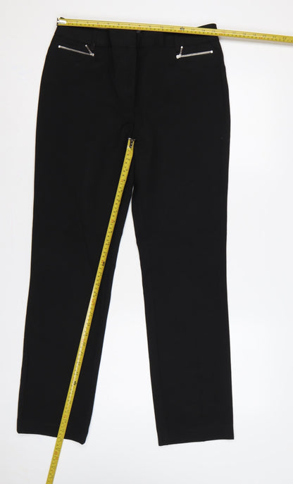 Marks and Spencer Women Black UK 12 Straight Tailored Trousers Zip Pockets
