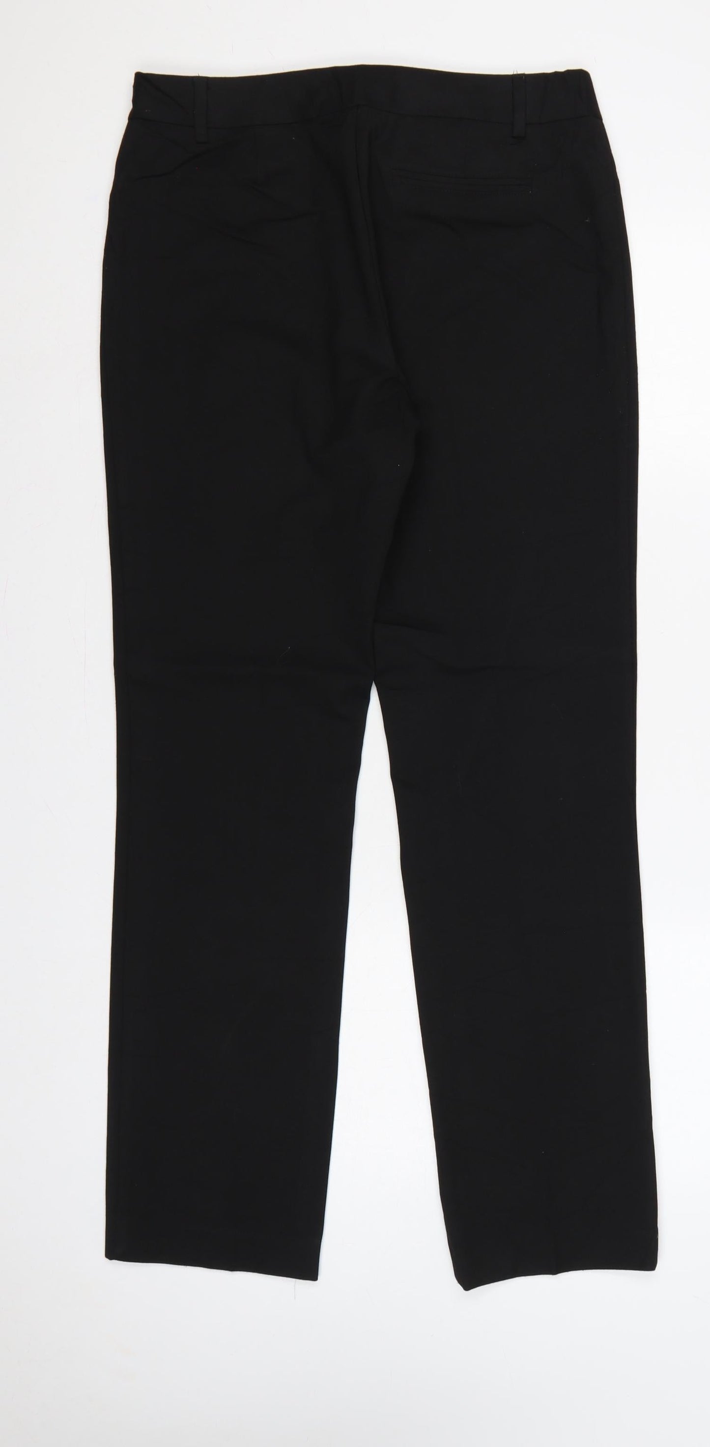 Marks and Spencer Women Black UK 12 Straight Tailored Trousers Zip Pockets