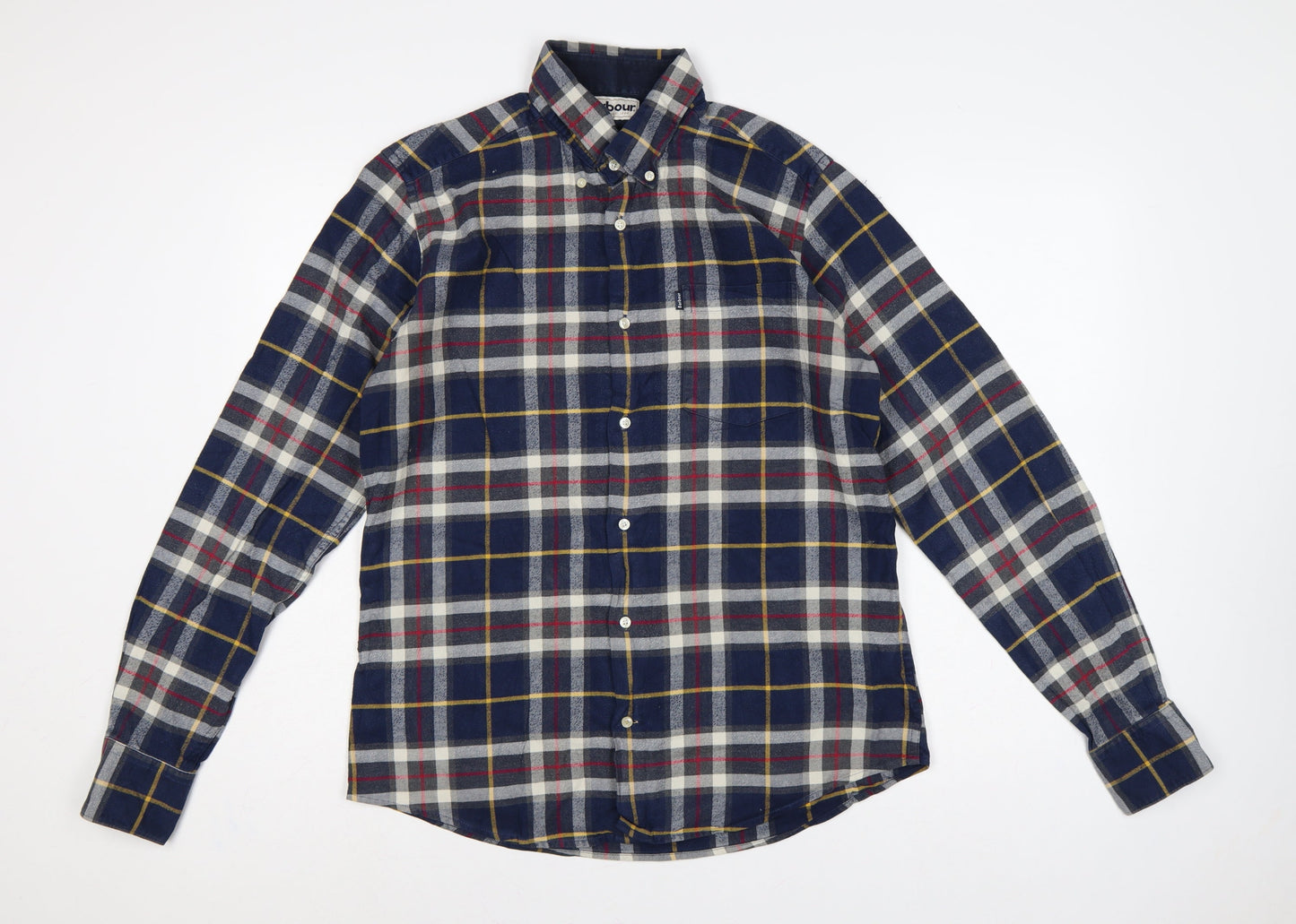 Barbour Men's Blue Check Flannel Button-Down Shirt M Tailored Fit