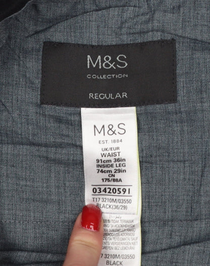 Marks and Spencer Men Black 36 Regular Straight Dress Trousers 36/29