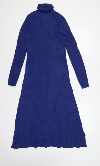 Marks and Spencer Women Blue M Ribbed Roll Neck Long Jumper Dress