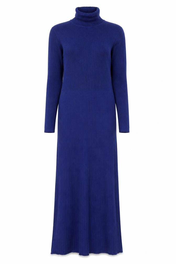 Marks and Spencer Women Blue M Ribbed Roll Neck Long Jumper Dress