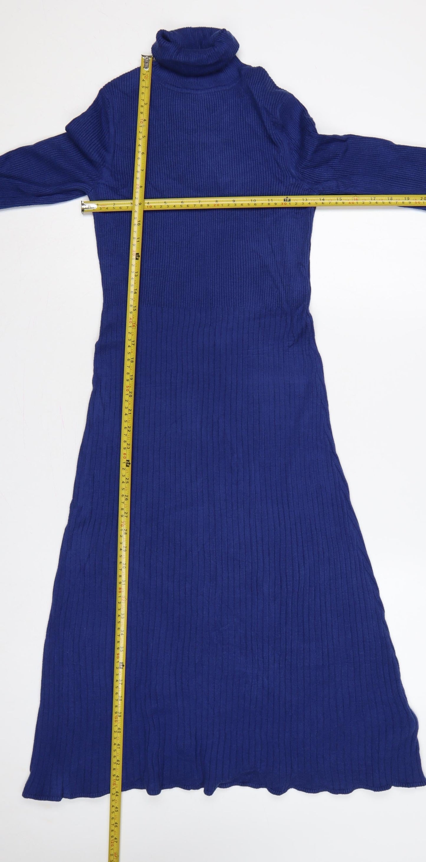 Marks and Spencer Women Blue M Ribbed Roll Neck Long Jumper Dress