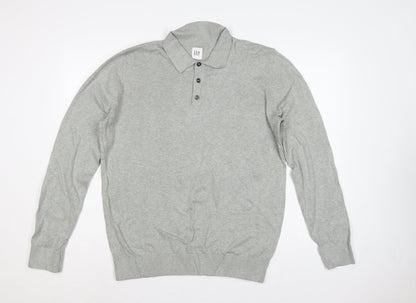 Gap Men's Grey M Cotton Collared Henley Knit Jumper Long Sleeve