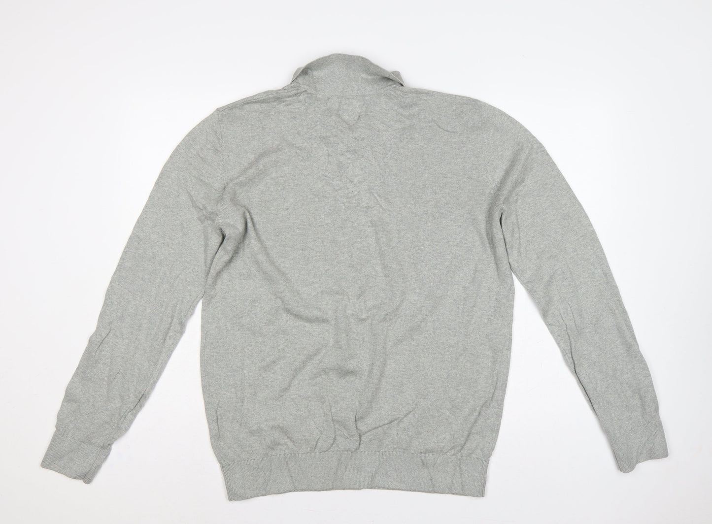 Gap Men's Grey M Cotton Collared Henley Knit Jumper Long Sleeve