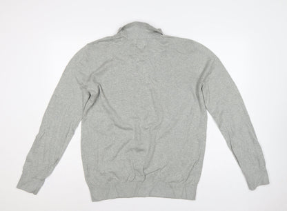 Gap Men's Grey M Cotton Collared Henley Knit Jumper Long Sleeve