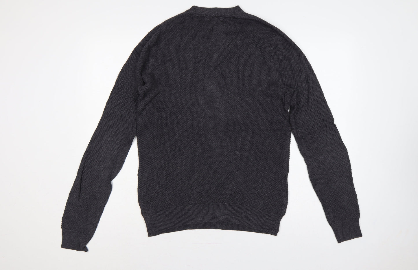 Howick Men’s Grey Organic Cotton S Waffle Knit Crew Neck Jumper