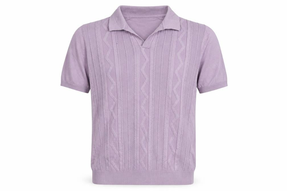 Marks & Spencer Men's Purple M Cable Knit Collared Short Sleeve Jumper
